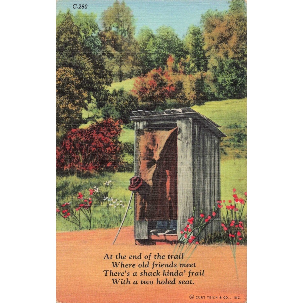 Vintage Curt Teich C.T. Privy Series Outhouse Humorous Linen Postcard C-280 VG+ - Picture 1 of 2
